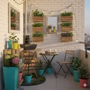 Mini-Brunnen als beruhigende und kompakte gartendeko ideen kleine gärten mit wenig Platz.