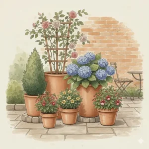 Elegantes Container Gardening auf der Terrasse für den Gartendeko Trend 2026.