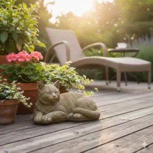 Dekorative gartendeko figuren katze liegend ideal für Terrasse und Balkon.