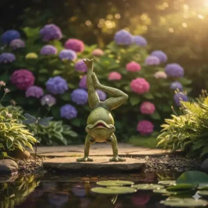 Lustige Yoga-Pose gartendeko figuren frosch teich am Wasser