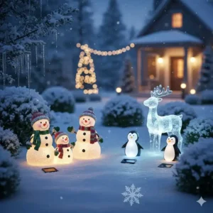 Robuste und winterfeste gartendeko figuren beleuchtet solar im Schnee