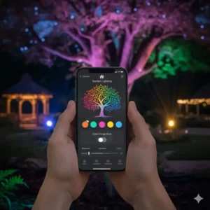 Controlling the gartendeko baum beleuchtung farbwechsel via smart home app.