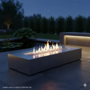 Elegantes Edelstahl gartendeko feuerkorb design für eine luxuriöse Außengestaltung.
