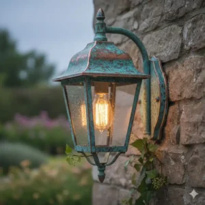 Hochwertige gartendeko wandleuchten außen vintage mit edler Kupfer-Patina.