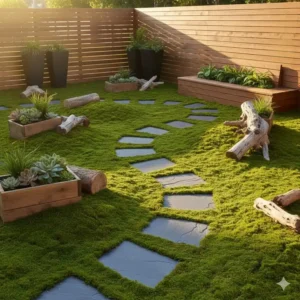 Ein kreatives Arrangement aus Holz und gartendeko moos künstlich pflegeleicht.