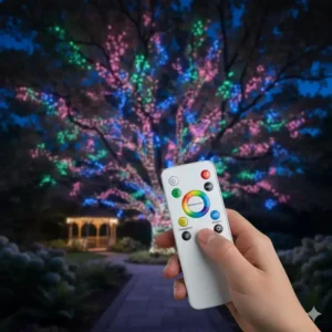 Adjusting the gartendeko baum beleuchtung farbwechsel with a remote.