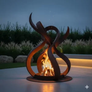 Künstlerisches gartendeko feuerkorb design in Form einer Skulptur für den Außenbereich.