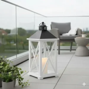 Moderne gartendeko laternen holz groß in weißem Design für stilvolle Gärten.