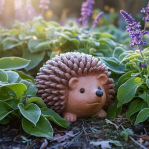 Handgemachte Lehmfigur eines Igels aus der Kollektion für gartendeko lehmfiguren wetterfest im Garten.