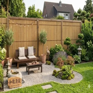 Japanischer Zen-Garten mit harmonischer gartendeko bambus sichtschutz garten Idee.