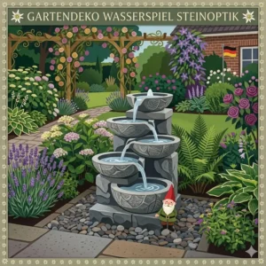 Stilvolle Terrassengestaltung mit gartendeko wasserspiel steinoptik.