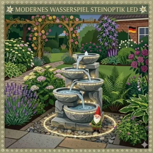 Beleuchtetes Modell der gartendeko wasserspiel steinoptik für die Nacht.