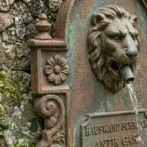Platzsparende Lösung: ein kleiner gartendeko wandbrunnen antik für den Balkon.