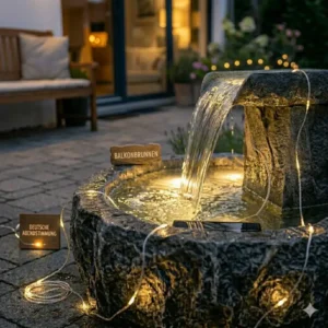 Kompakte Version der gartendeko gartenbrunnen mit led licht für kleine Balkone.