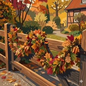 Eine gartendeko herbstlaub girlande außen passend dekoriert rund um die Haustür.