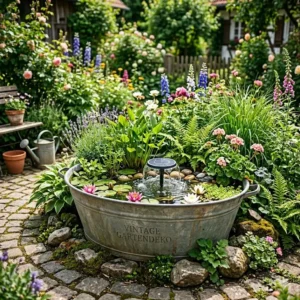 Vorbereitung der Zinkwanne für das Projekt gartendeko zinkwanne bepflanzen wasserspiel im Garten