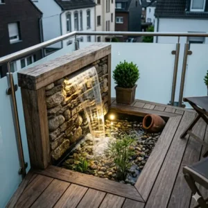Gartendeko Wasserfall Terrassen aus Natursteinen für eine rustikale Gestaltung.