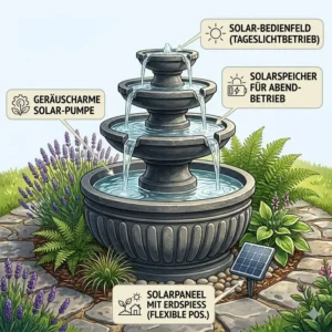 Funktionsweise der Solar-Technologie für eine nachhaltige gartendeko wasserspiel mit pumpe und behälter.
