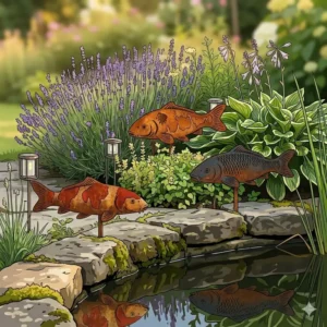 Natürliche Stein-Optik als gartendeko fischfiguren teichdeko für den Außenbereich.
