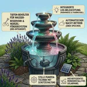 Anleitung zur Platzierung und zum Vergraben einer gartendeko wasserspiel mit pumpe und behälter.