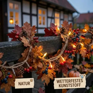 Verschiedene Materialien der gartendeko herbstlaub girlande außen im direkten Vergleich.
