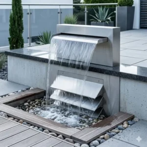 Skizze und Anleitung für einen DIY Gartendeko Wasserfall Terrassen Aufbau.