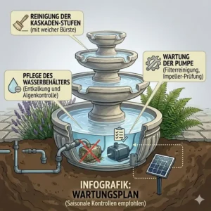 Wartungsplan und Tipps zur Pflege für eine langlebige gartendeko wasserspiel mit pumpe und behälter.