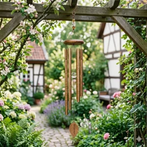Klangschönes Gartendeko Windspiel aus Metallrohren im modernen Design.