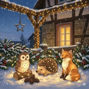 Niedliche leuchtende Gartenfiguren im Schnee als gartendeko winterlich lichterketten warmweiß Idee.