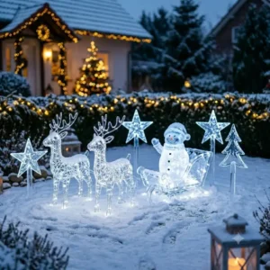 Transparente Acryl-Rentiere und Schneemänner als gartendeko wetterfest weihnachtsfiguren mit kaltweißem Licht