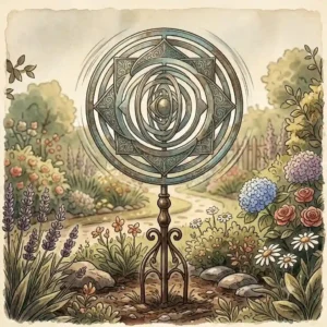 A modern kinetic art design of a gartendeko windrad gartenstecker capturing the wind.