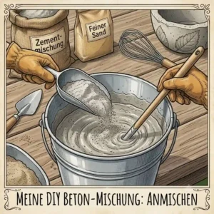 A hand in a glove mixing a smooth concrete slurry, following a step from this gartendeko diy beton gießen anleitung.