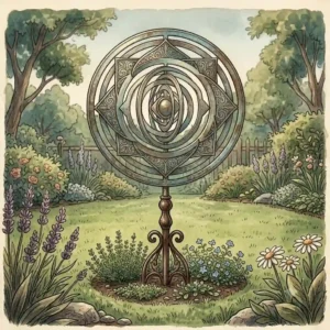 A large gartendeko windrad gartenstecker standing elegantly on a lush green lawn.