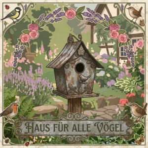 Illustration emphasizing the durable, rusty texture of a gartendeko vogelhäuschen metall wetterfest.